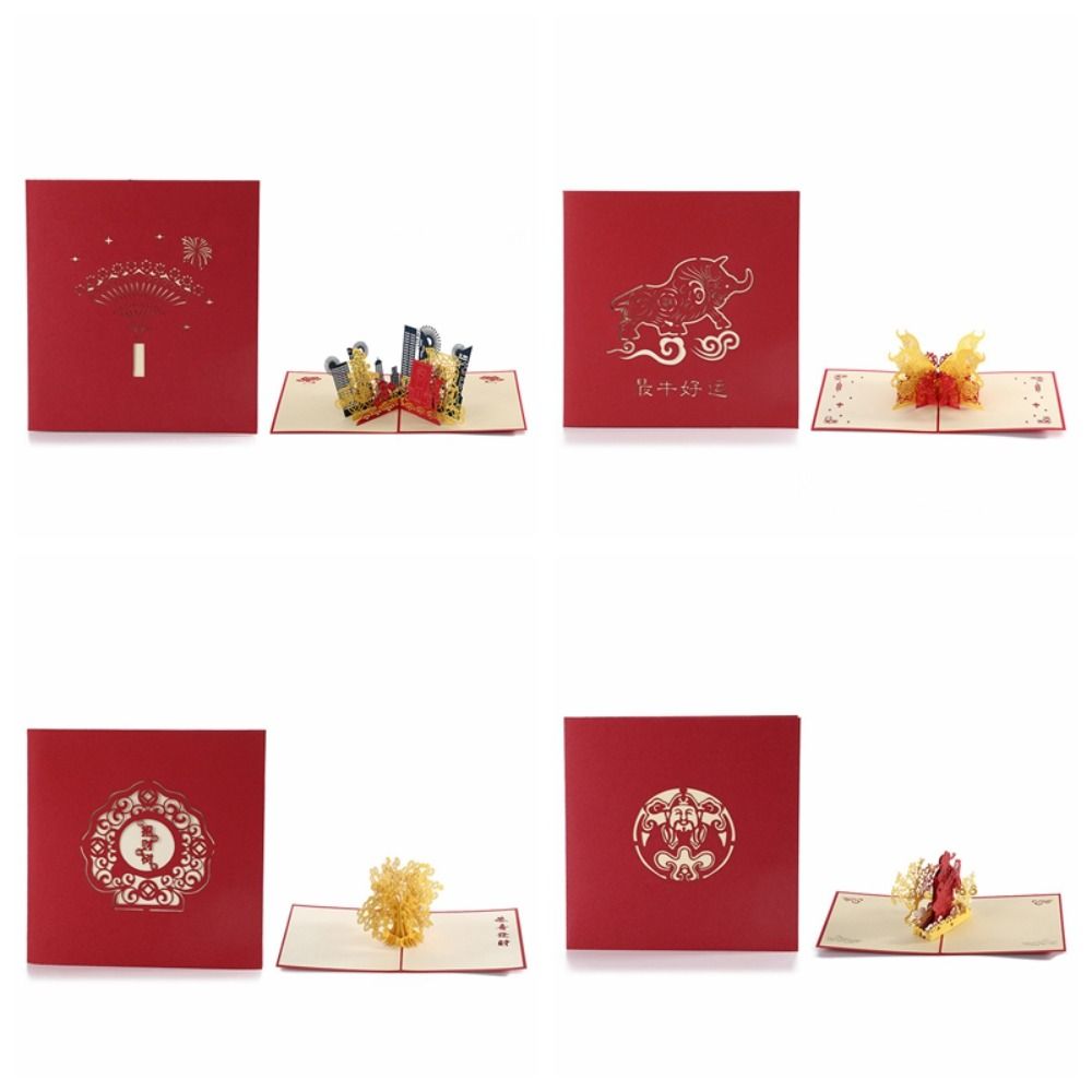 3D Pop Up New Year Greeting Card Hollow Carved Blessing Card Thank You Card Chinese New Year