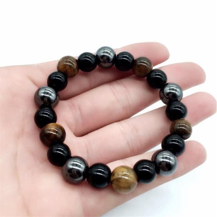 Bracelets en obsidienne hématite noire naturelle pour hommes et femmes, bijoux en perles d'oeil de tigre pour Protection [36A9A79]