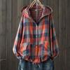 Hooded Double-layer Cotton Yarn Plaid Shirt Large Size Literary Retro Casual Cardigan Top Jacket