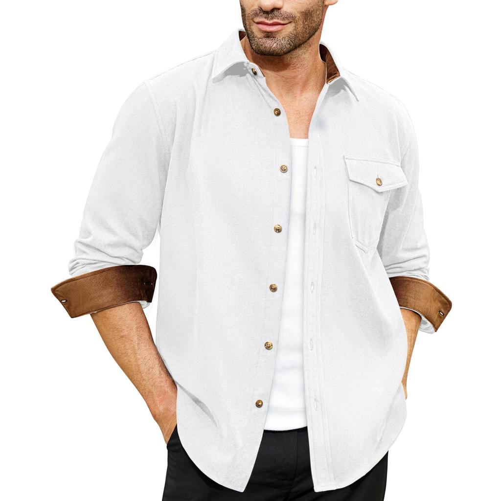 Мужская -цветная Повседневная и модная Рабочая рубашка с длинным рукавом, воротником-стойкой, на пуговицах