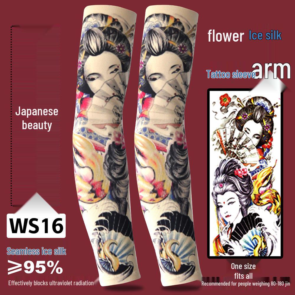 Рукава из ледяного шелка для защиты от солнца с татуировкой для мужчин и женщин - Летние для вождения, езды на велосипеде, с цветочным дизайном