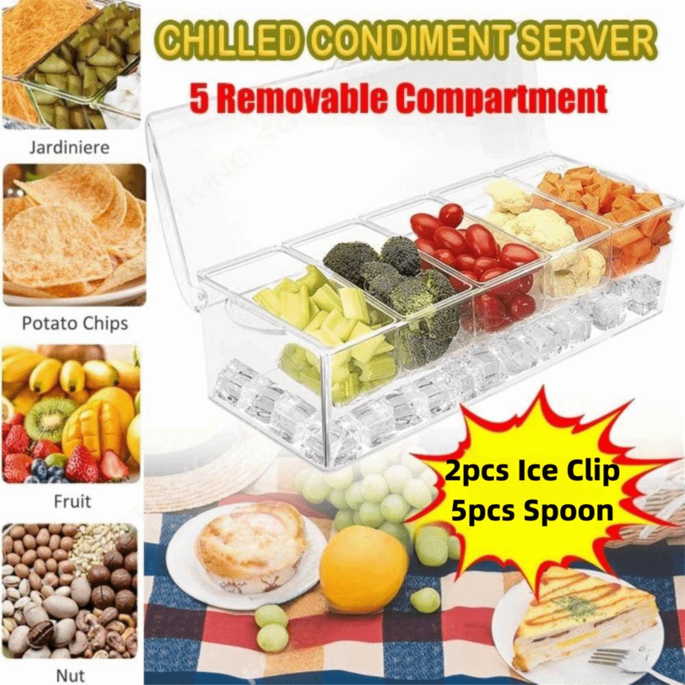 Органайзер 5-секционный сервировочный салатник Прозрачный диспенсер Поднос для гарниров с крышками Для улицы