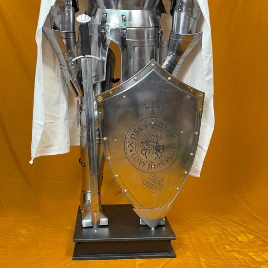 Full-Size 6-Foot Templar Knight Armor Suit Polished Medieval Roman Steel Armor with Display Stand  Ideal for Home Décor