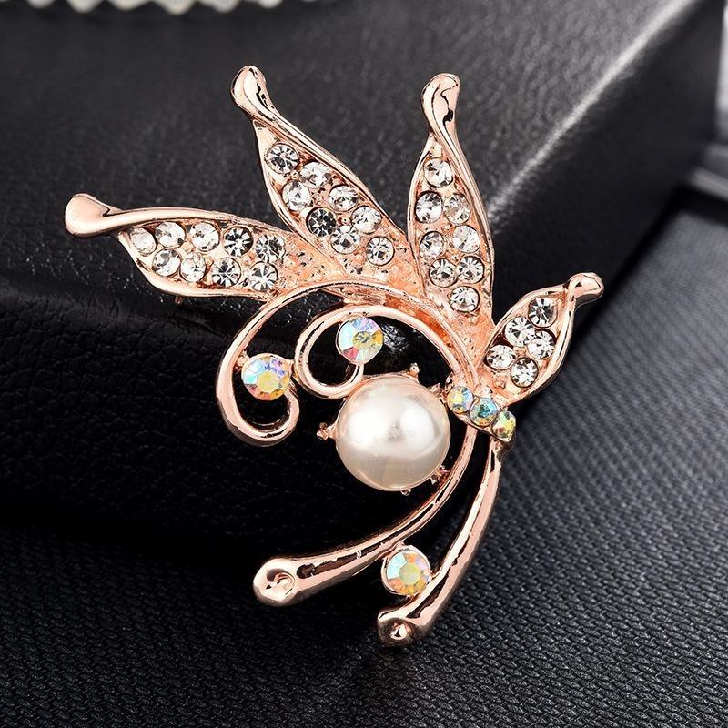 Brooch High-End Niche Silk Scarf Buckle Alloy Diamond Coat Pearl Corsage Pin Accessories