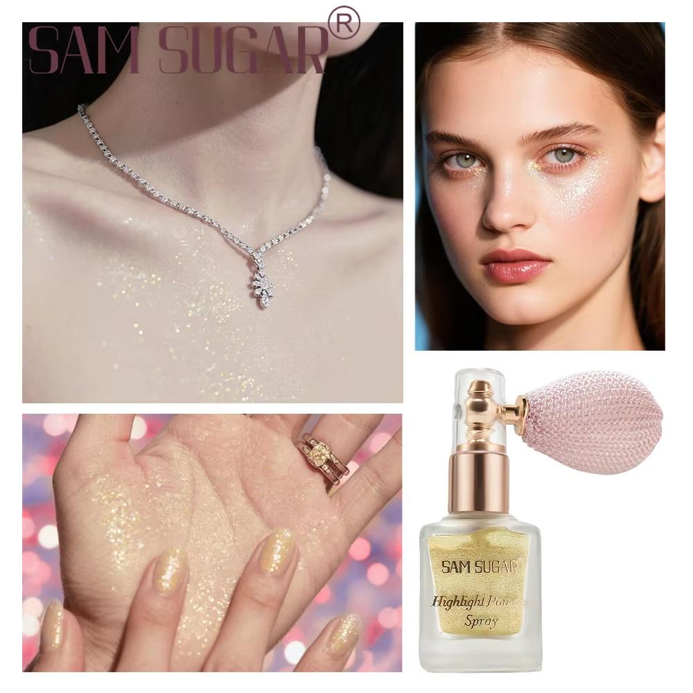 Спрей-хайлайтер Осветляющие тени для век Рассыпчатая пудра Мелкий глиттер Водостойкий хайлайтер для лица тела Спрей с блестками для макияжа