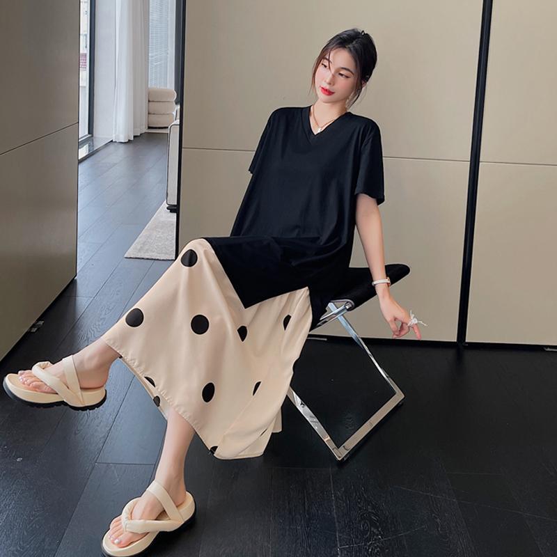 Dimanaf 2022 Новое женское длинное платье Лето Плюс Размер Модное Черное Свободное Повседневное Oversize