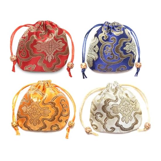 Silver & Style Drawstring Bag, Small Accessory Pouch, Japanese Pattern, Mini Satin Pouch Set, Japane