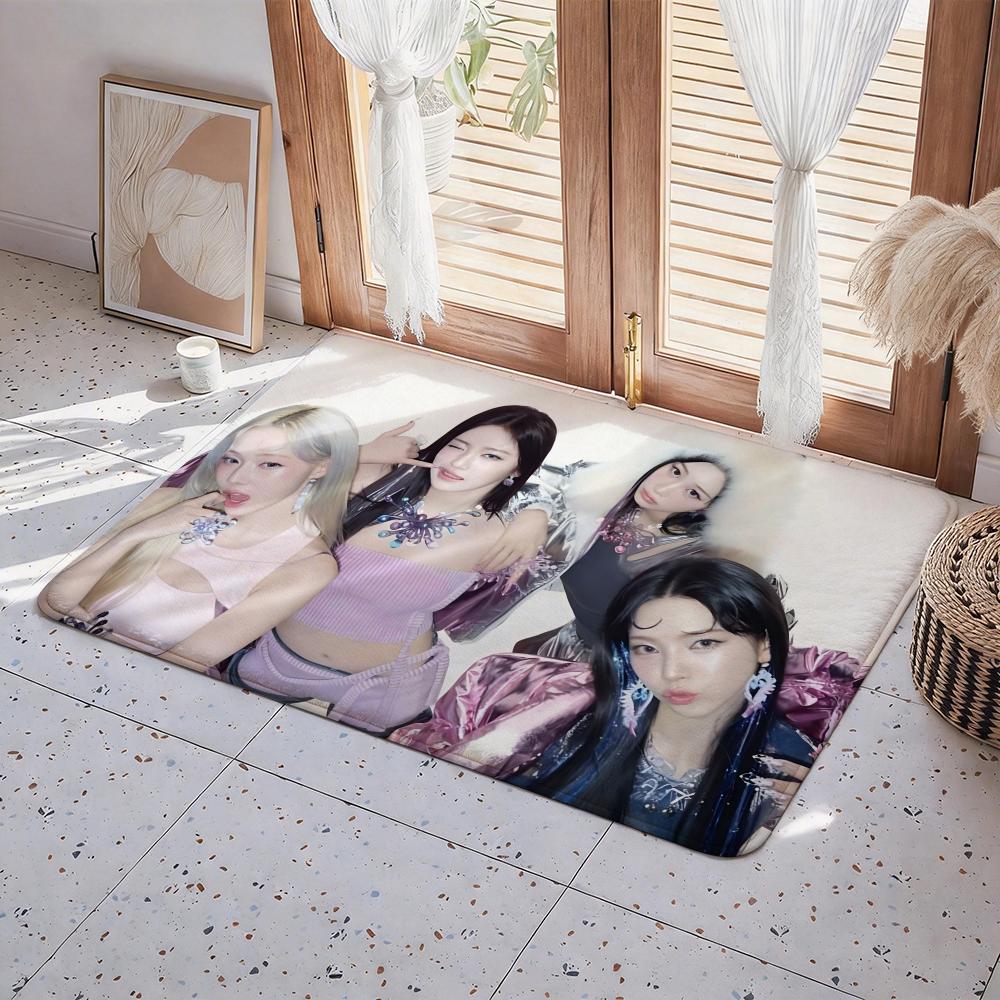 Kpop A aespa Floor Mat Eco Flannel Doormat Non Slip Odorless Indoor Floor Rug Soft Short Plush Home Mat