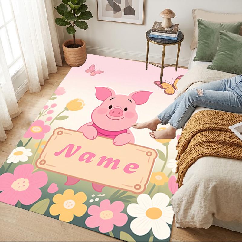 Custom Name Minnie Mouse Garden Living Room Non-Slip Area Rug Soft Carpet for Bedroom Kids Playroom Sofa Office Home Decor Doormat