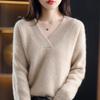 Autumn Winter Casual Elegant V-neck Women's Sweater Solid Fashion Long Sleeve Knitted Pullover Sweaters Women Warm Loose Lady Knitwears Clothing 31073