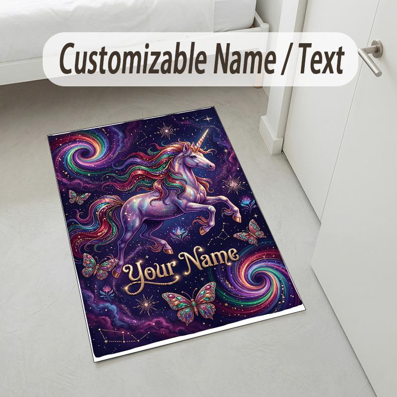 Galactic Forest Theme Soft Crystal Velvet Rug Custom Name & Text Print Non Slip Floor Rug for Bedroom Living Room
