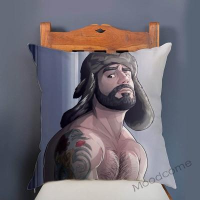 Cozy Sexy Boyfriend Cartoon Velvet Throw Pillow Cover Hairy Jock Muscle Man Love Gay Homosexual Art Sexy Boy Sofa Cushion Cover
