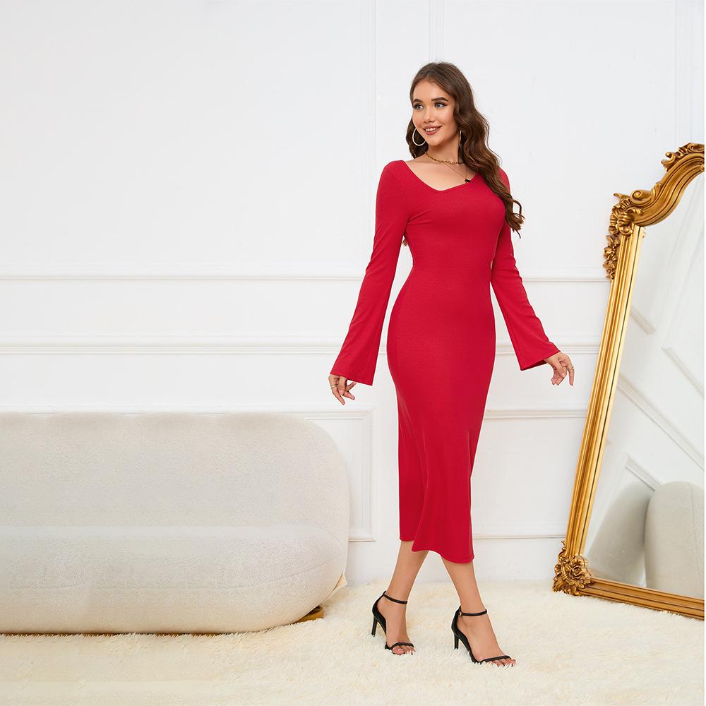 Europe and the United States popular dress pit strip waist thin design feeling waist hollow hip wrap party dress