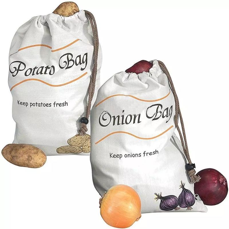 Potato Onion Storage Bag Keep Fresh Vegetable Fruit Organizer Drawstring Canvas Bags Reusable Sacks Holds Keeper Large Capacity