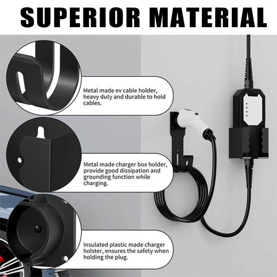 Держатель зарядного устройства для электромобилей Настенное крепление Настенное перфорирование с винтами Противоскользящая защита Вилка Держатель кабеля зарядного устройства Кронштейн Держатель зарядного устройства для электромобилей
