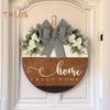 Wooden Welcome Sign Front Door Welcome Sign with Bow 12 Inches Diameter Round Sign for Home Front Porch Door Housewarming Gift