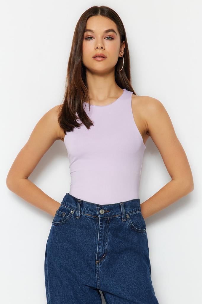 Women's Fashion New Bodysuit Green Halter Neck Fitted Flexible Snap Fastener Knitted Bodysuit