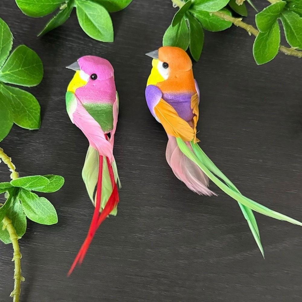 6pcs Long-haired Sparrow Simulation Birds Decorative Fake Bird For Wedding Festival Home