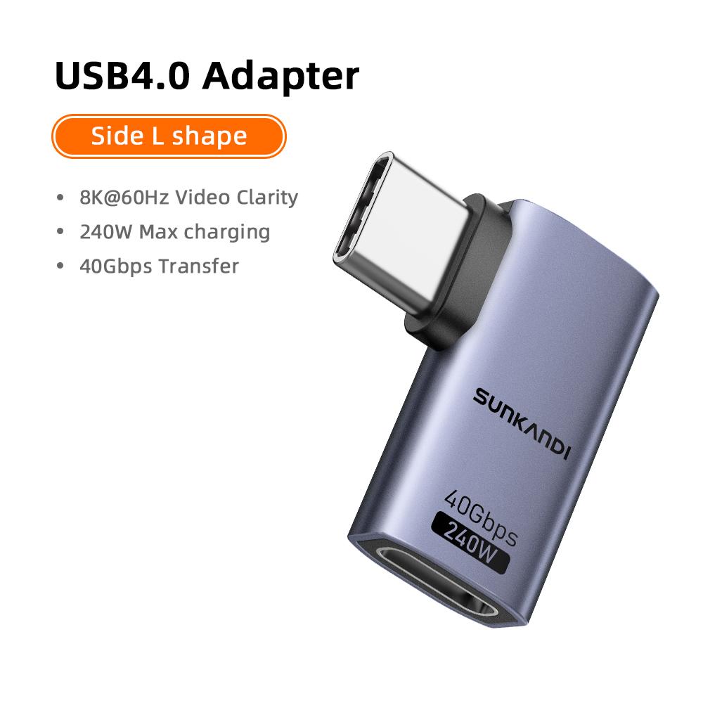 SUNKANDI USB4.0 40 Гбит/с OTG-адаптер 240 В Быстрая зарядка Конвертер Угловой USB Type-C Кабель для передачи данных для MacBook Ноутбука Телефона 8K60 Гц