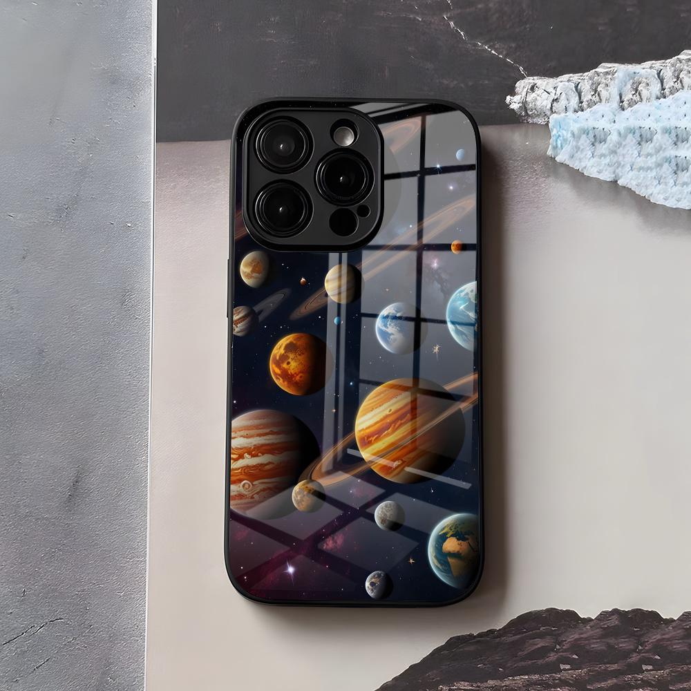 Space Planet Phone Case For IPhone 17 Air 16 E Pro Max 15 14 13 Mini 12 Pro 11 Max Plus Black Glass Cover