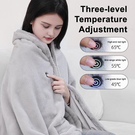 USB Heated Shawl Blanket 2-in-1 Wearable Electric Wrap with Zipper Quick Heat Wireless Heating