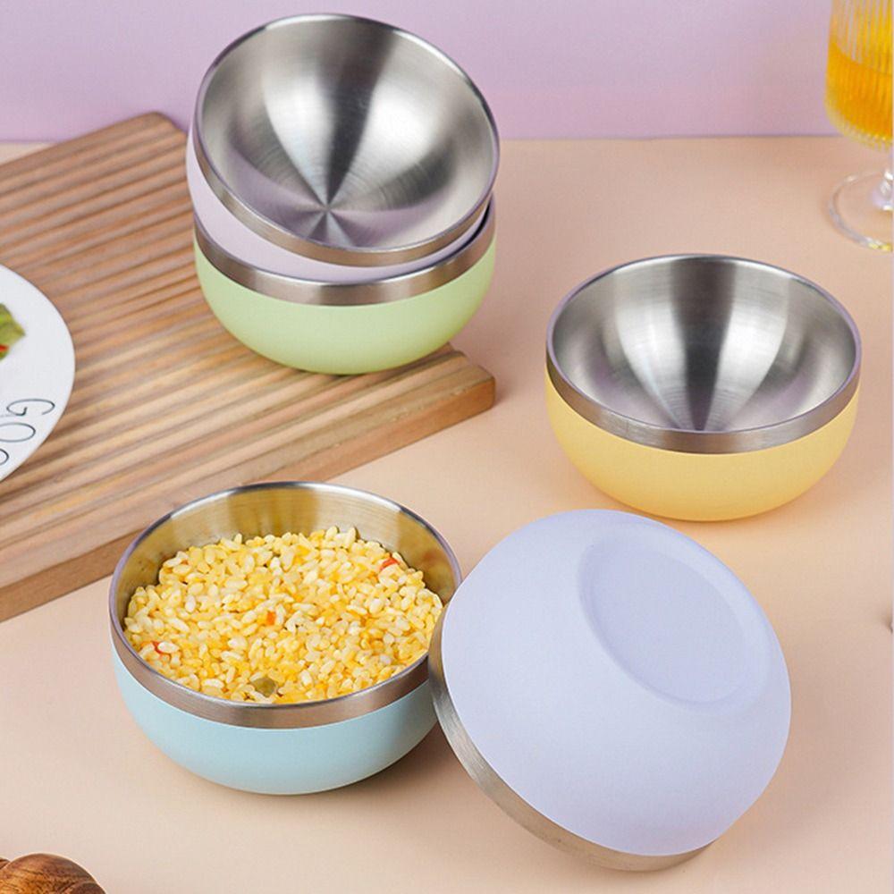 Round Bowl Fruit Salad Bowl Multi-color Food Container Stainless Steel Bowl  Kitchen Tableware