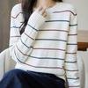 Navava Nk3593 Striped Line Point Round Neck Long Sleeve Knit Top