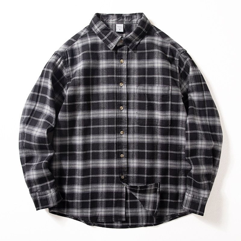 Plaid Long-Sleeved Shirt for Men, Trendy Brand, American Retro Street Fashion Top, Pure Cotton, Versatile, Loose Casual Shirt, Trendy