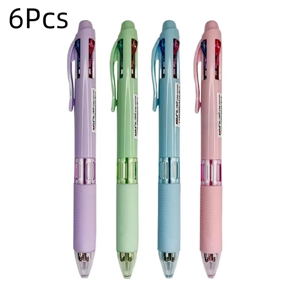 6pcs 0.7mm Refill Multicolor Retractable Pen Rubber Grip Press Roller Ball Pen Office