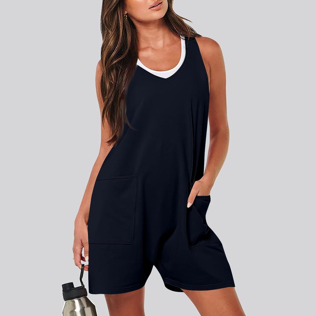 Женский модный свободный однотонный комбинезон без рукавов с v-образным вырезом и карманами