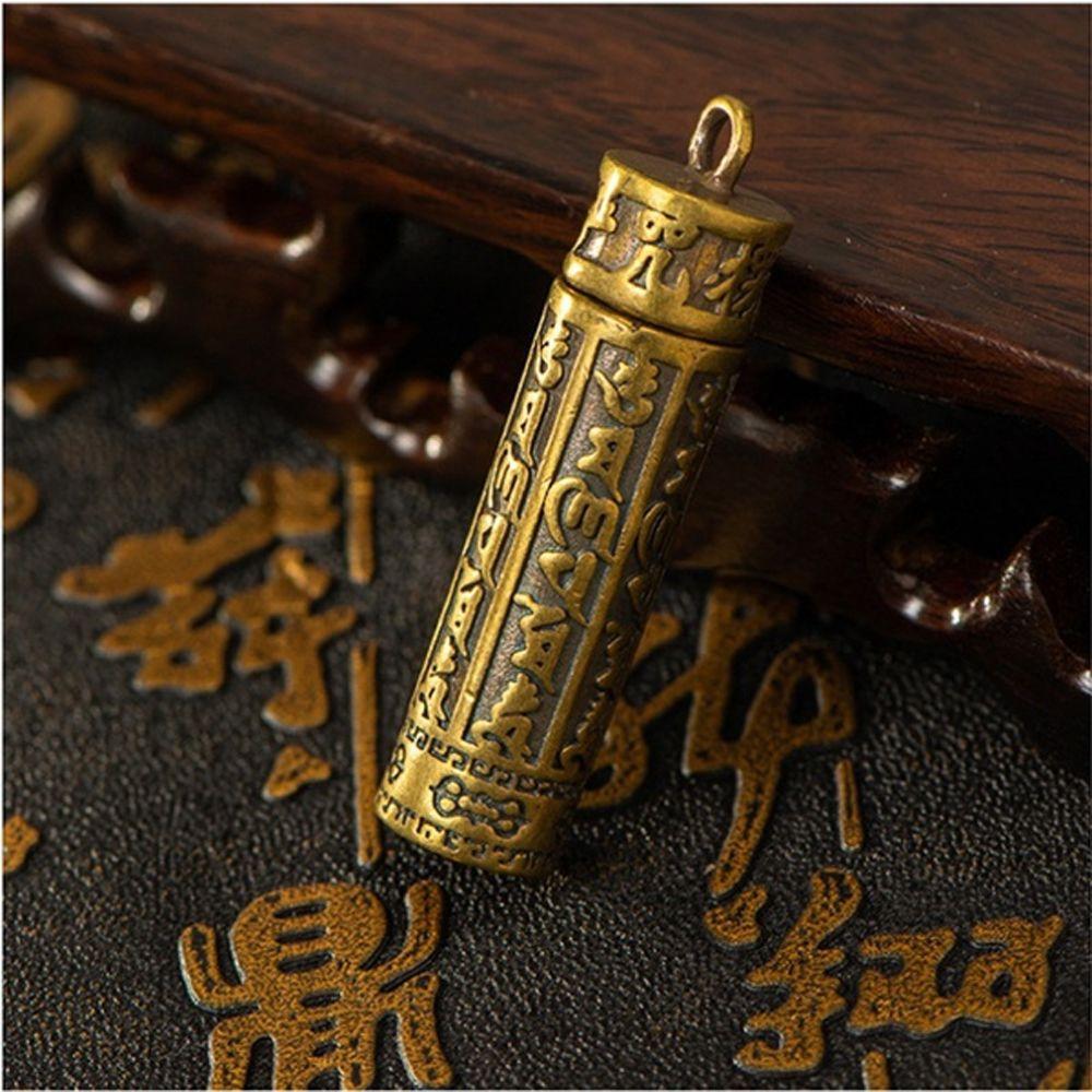 Brass Openable Cylindrical box Necklace Pendant Travel Pill Case Pill Box Buddhist Pendant