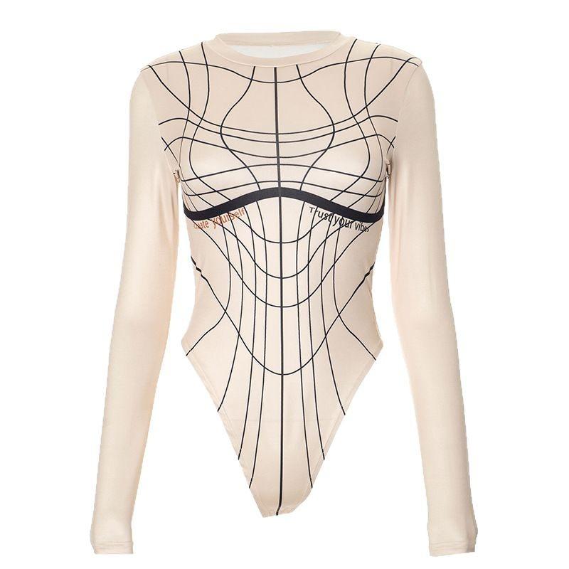 Европейский и американский трансграничный весенне-летний однотонный комбинезон с круглым вырезом и длинными рукавами в простом стиле