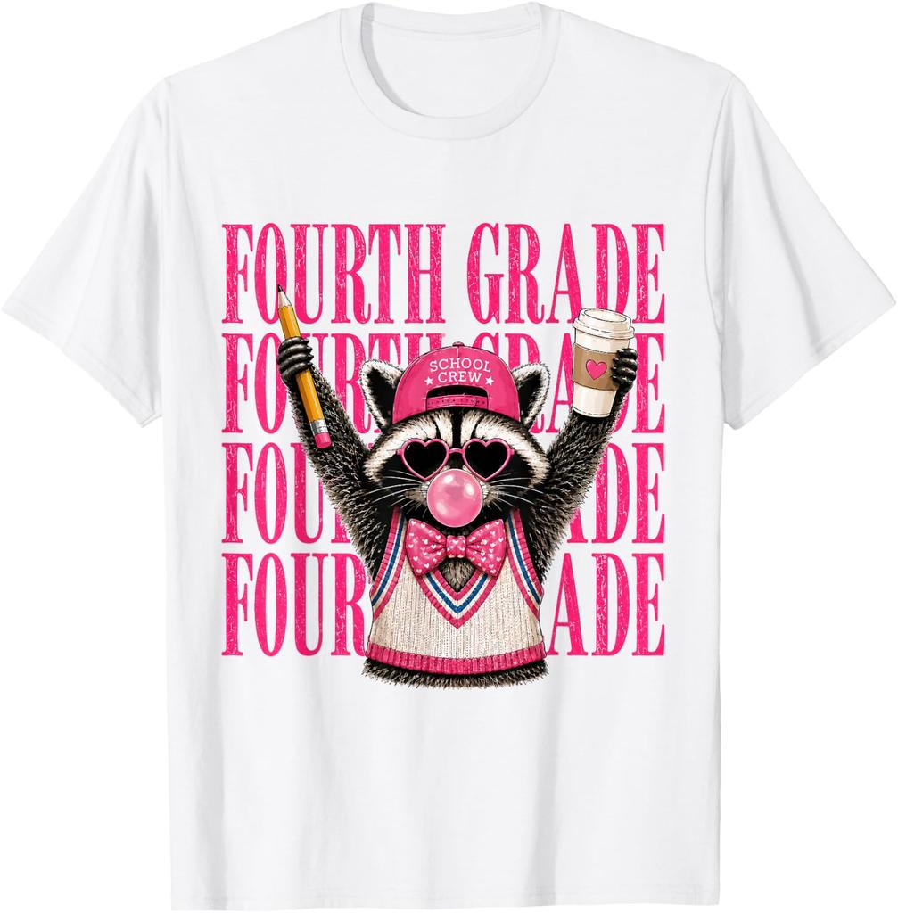 Funny Fourth Grade Teacher Feral Raccoon Back to School Kids Adults T-Shirt