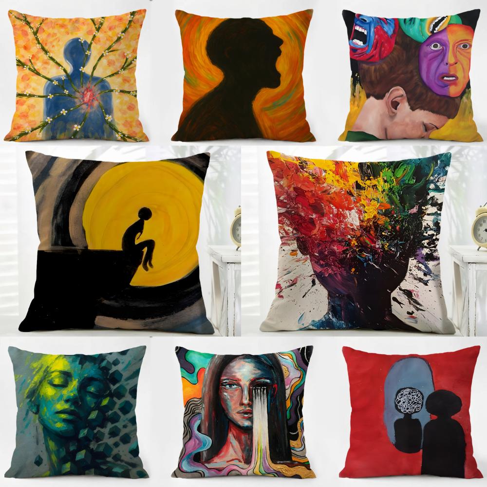Emotional outlet art painting Cushion Cover Washable Linen Pillowcase Soft for Daily Sofa Bed Home Room Decor