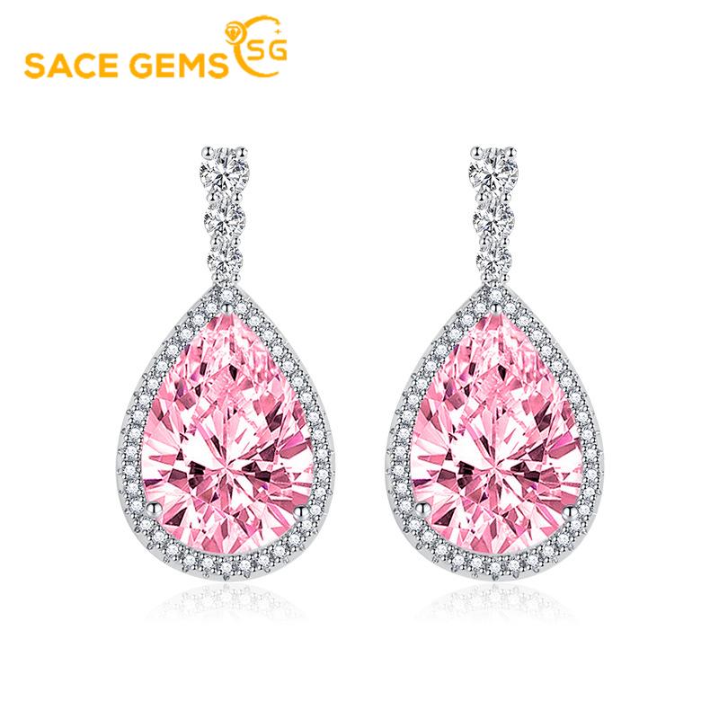 Sace Gems Copper Temperament Zircon Drop Shaped Earrings Navy Blue Inlaid Zircon Color Treasure Earrings for Women