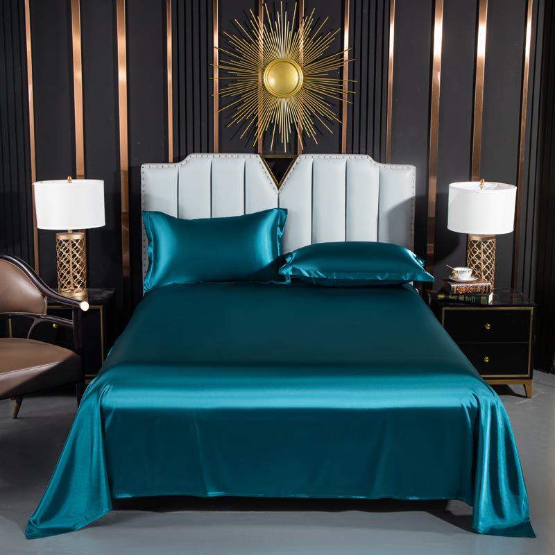 Japanese Style Silky Solid Color Bedding Set - Includes Sheet and Two Pillowcases for a Cool, Nude Sleeping Experience In Summer.