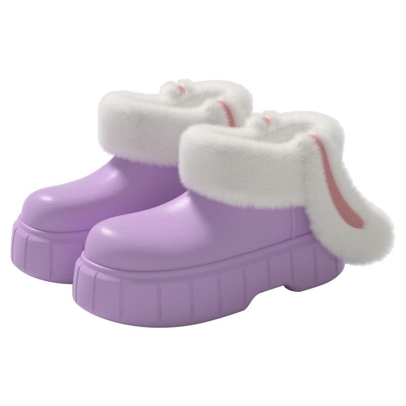 Съемные и моющиеся хлопковые туфли с кроличьими ушками из ЭВА, бархатные водонепроницаемые хлопковые тапочки для зимы, дождевые туфли, толстая подошва, высокий блочный каблук, отвороты