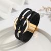 Leather Surface Leather Bracelets Adjustable Wrap Closure Hollow Circle Bracelet  For Women