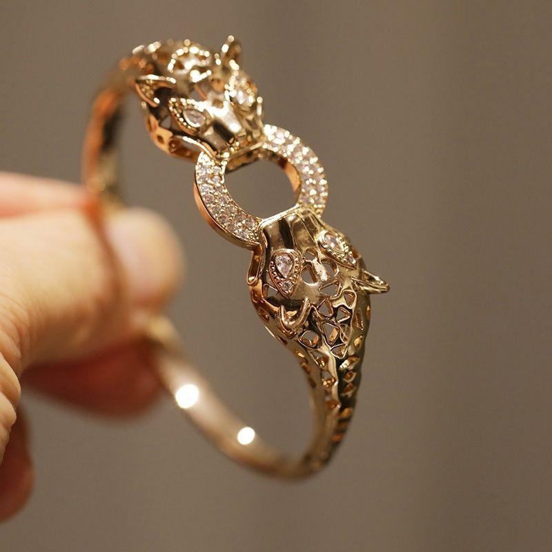 Новый инкрустированный браслет, Новый открытый браслет с головой леопарда и фиолетовым леопардом, Модный