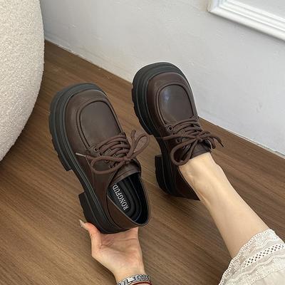 Женские кожаные туфли на шнуровке, одинарные туфли, весна 2025, новая корейская версия, платформа, универсальный британский стиль, трендовые лоферы