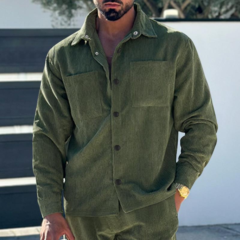 Мужская рубашка с несколькими карманами, облегающий кардиган, вельветовая повседневная мужская куртка, модный топ