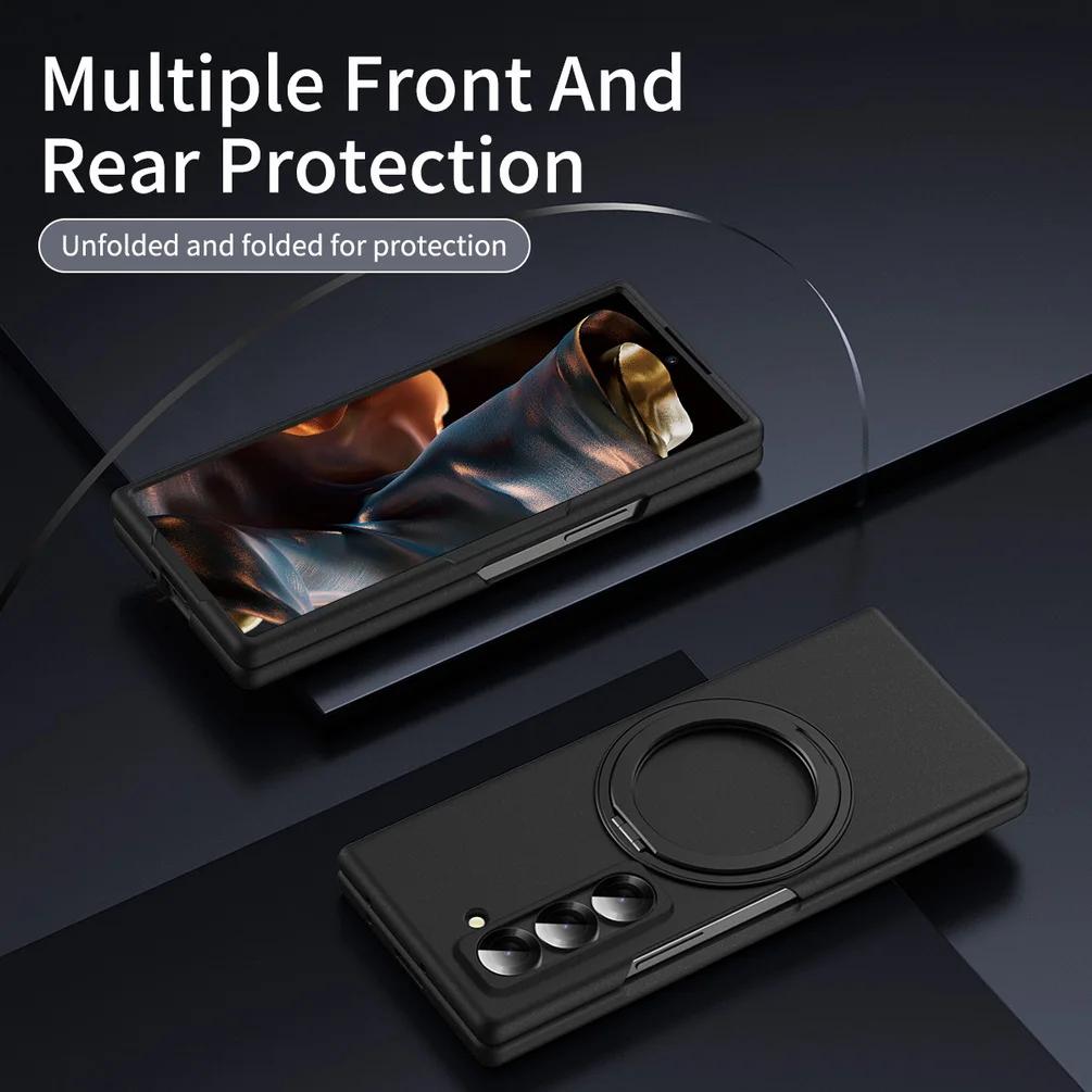 Rotatable Magnetic Ring Holder Protective Case for Samsung Z Fold 7 Fold7 6 Cover Built-in Glass Screen Protector Funda