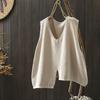 Women's Artistic Minimalist Asymmetric Knitted Vest Loose V-Neck Pullover Cardigan Top