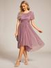 Ever-Pretty Women's Glitter Short Sleeves Round Neck Pleated Midi Wedding Guest Dress