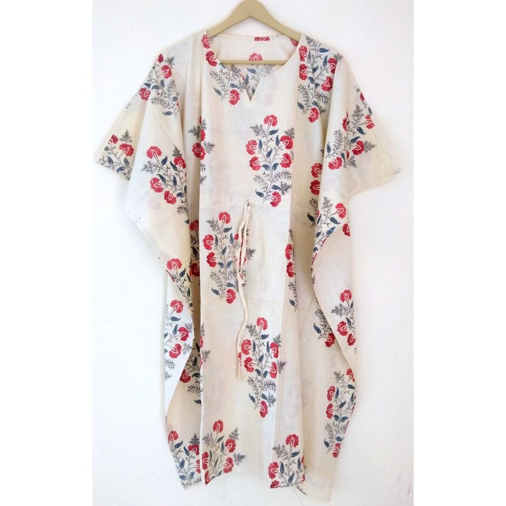 Индийское бежевое длинное хлопковое платье с цветочным принтом больших размеров, макси-женское платье-кафтан CKFTN-SCRN-FULL-BUYIT-048