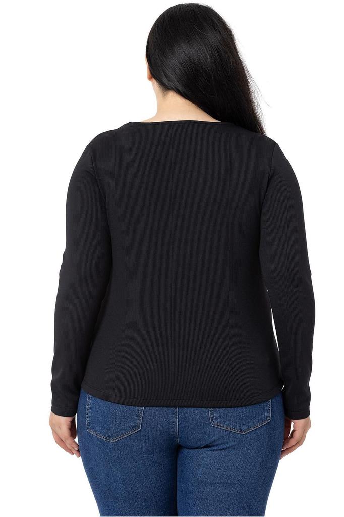 Женское боди больших размеров, черное боди больших размеров в рубчик с длинными рукавами