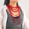 Z New Personality Handmade Coral Red Beaded Multi-Layer Necklace for Women
