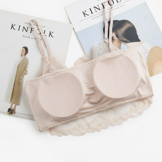 Шелковый бюстгальтер-камисоль без бретелей с кружевной отделкой и мягкой чашкой