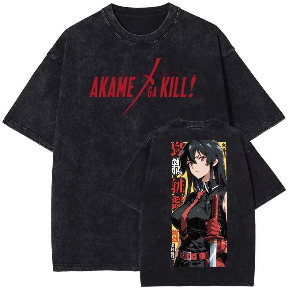 Akame Ga Kill! Anime T-shirt Vintage Washed Y2K Aesthetic Unisex Oversized Short Sleeve Summer Cotton Retro Streetwear Hot Sale