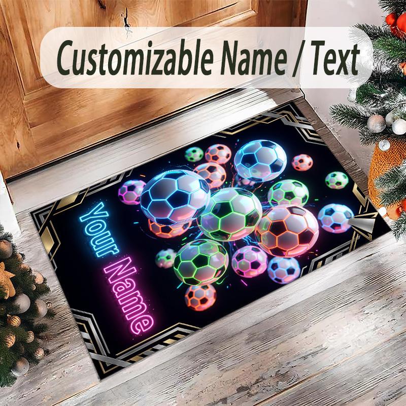 Neon Theme Crystal Velvet Rug Personalized Custom Name Text Soft Floor Mat Home Decor
